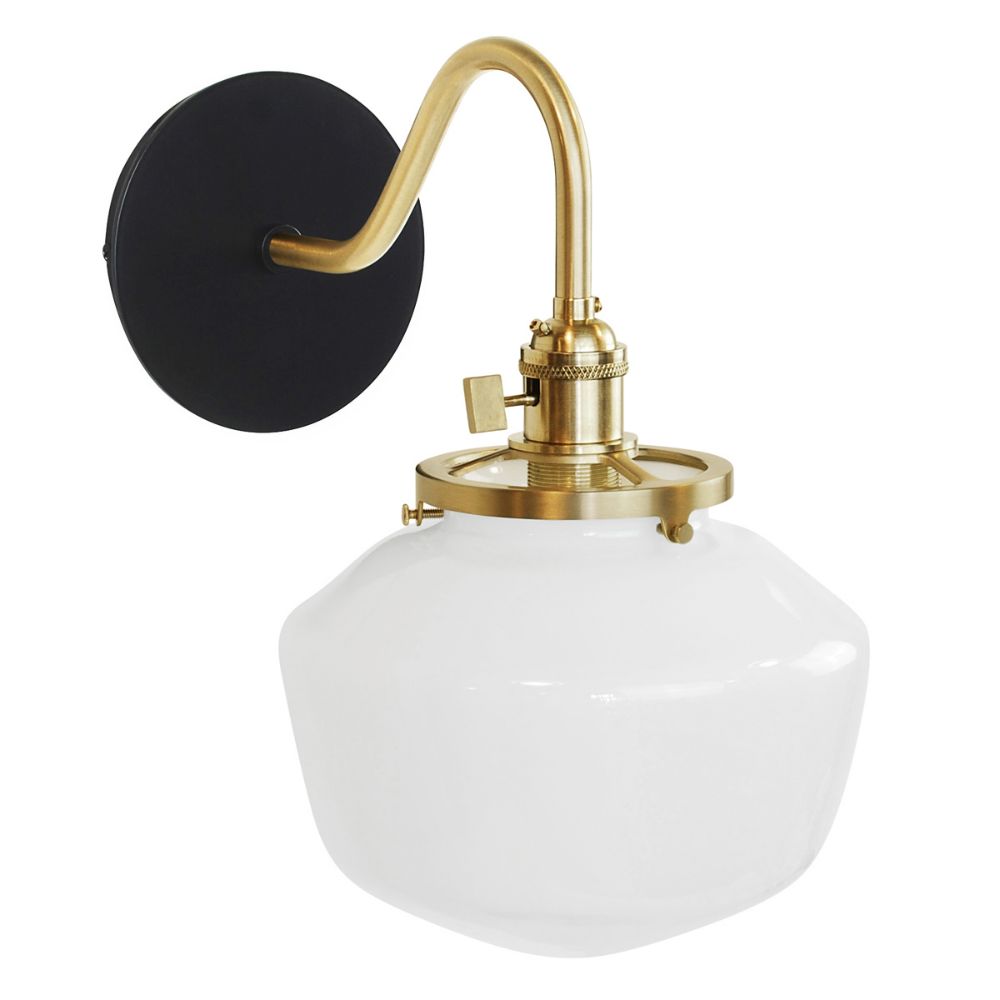 Montclair Lightworks SCL413-41-91 Uno 8" wall sconce, with Schoolhouse glass shade,  Black with Brushed Brass hardware